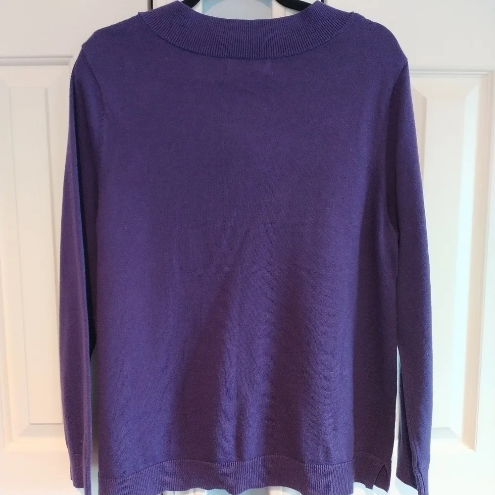Karen Scott Classic Purple Cotton Pullover V Neck Sweater Top L - Picture 3 of 9